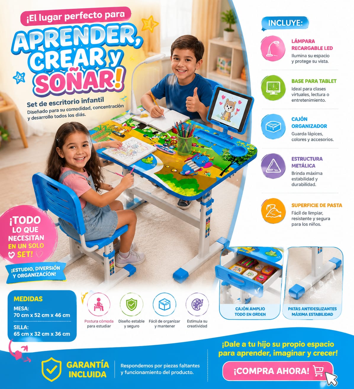 Escritorio para niños con silla