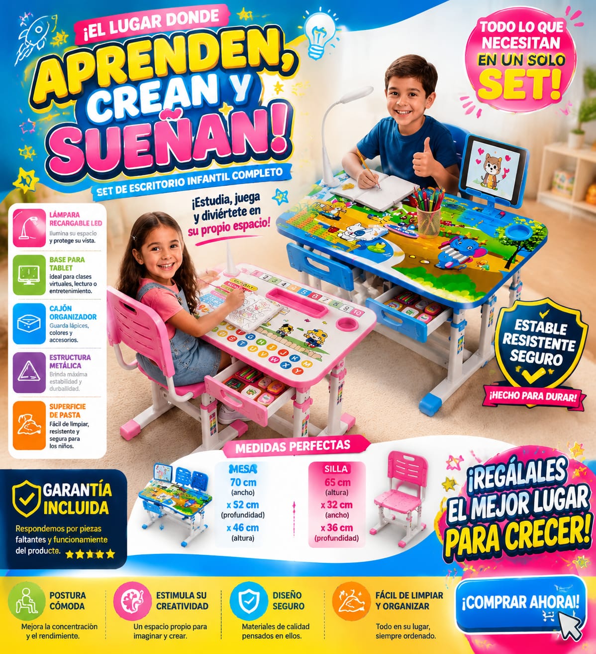 Escritorio para niños con silla
