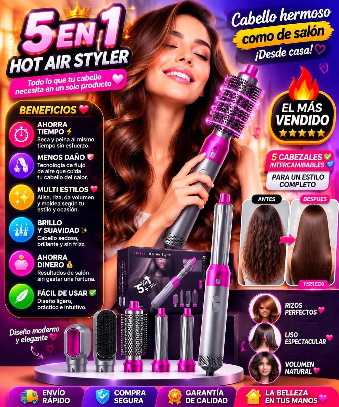 Cepillo secador de Cabello 5 en 1