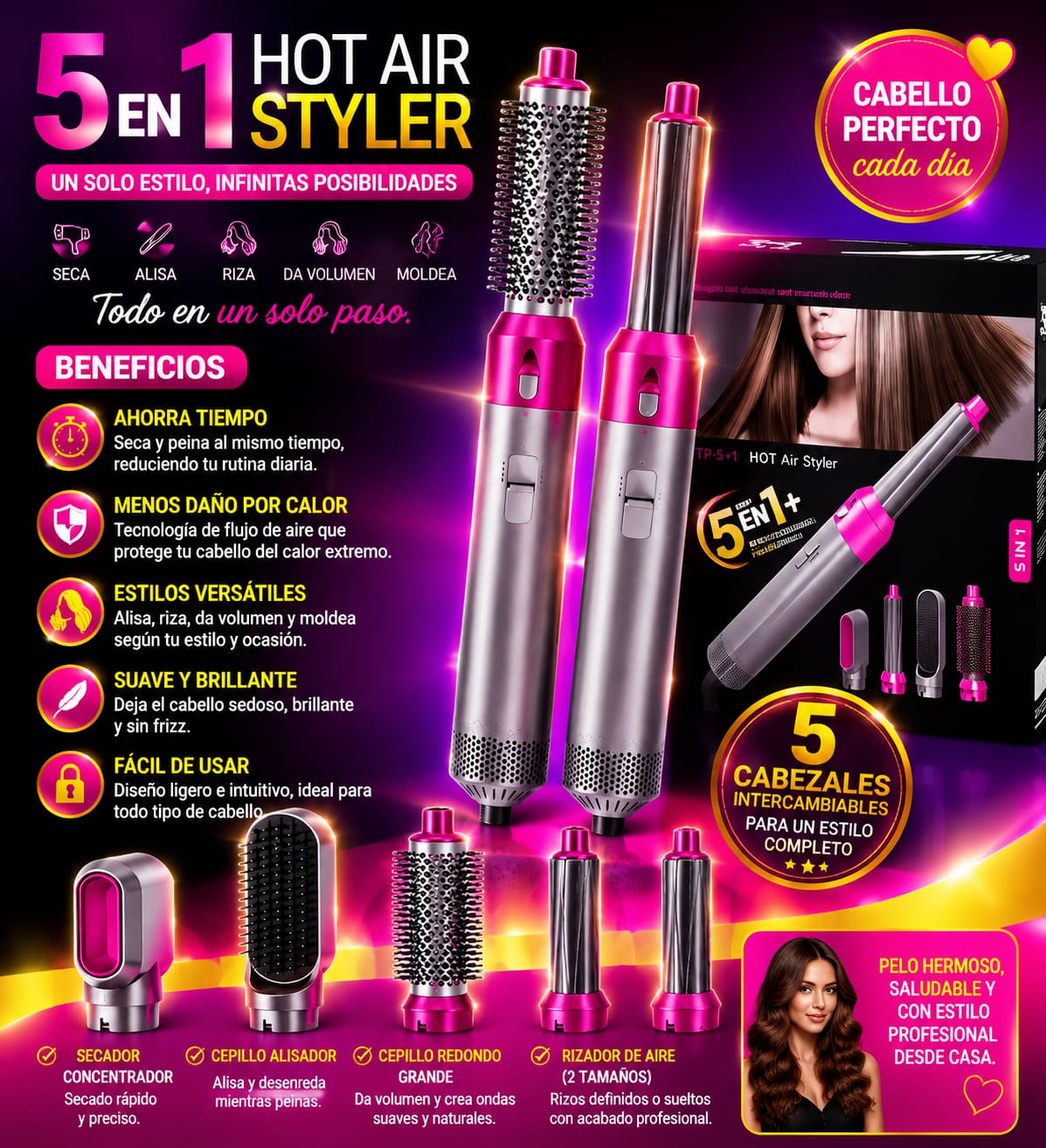 Cepillo secador de Cabello 5 en 1